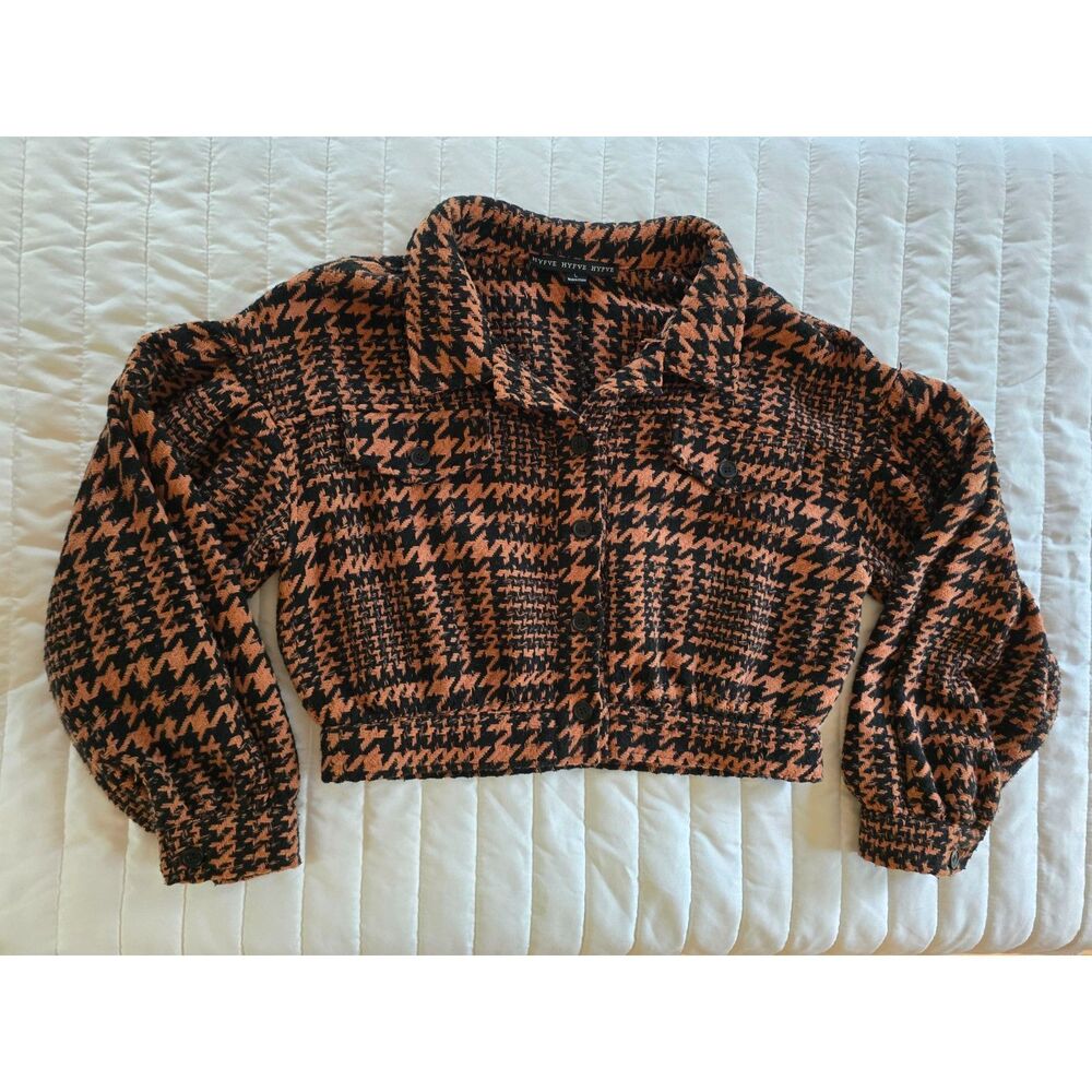 HYFVE Cropped Womens L Jacket Black & Rust Houndstooth Pattern